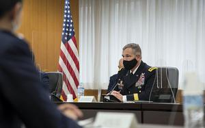 Army Gen. James Dickinson, who oversees U.S. Space Command, meets with Shinji Inoue, Japan’s minster of state for space policy, in Tokyo on Friday, May 21, 2021. 