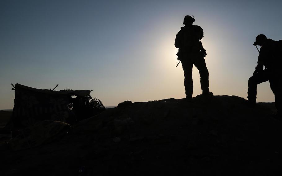 Coalition Soldiers provide security in a recently liberated area near Abu Kamal, Syria, August 22, 2018. The area was liberated by the Syrian Democratic Forces who are now preparing for the final phase of Operation Roundup to defeat ISIS in the Middle Euphrates River Valley and complete the liberation of northeast Syria. The international Coalition works by, with, and through the SDF to defeat ISIS. 