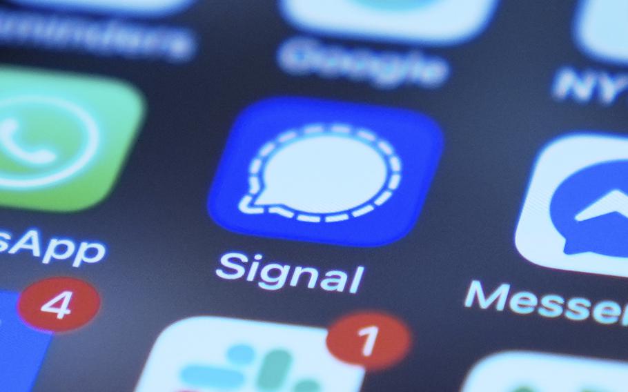 A close-up view of the Signal app icon on a smartphone screen.