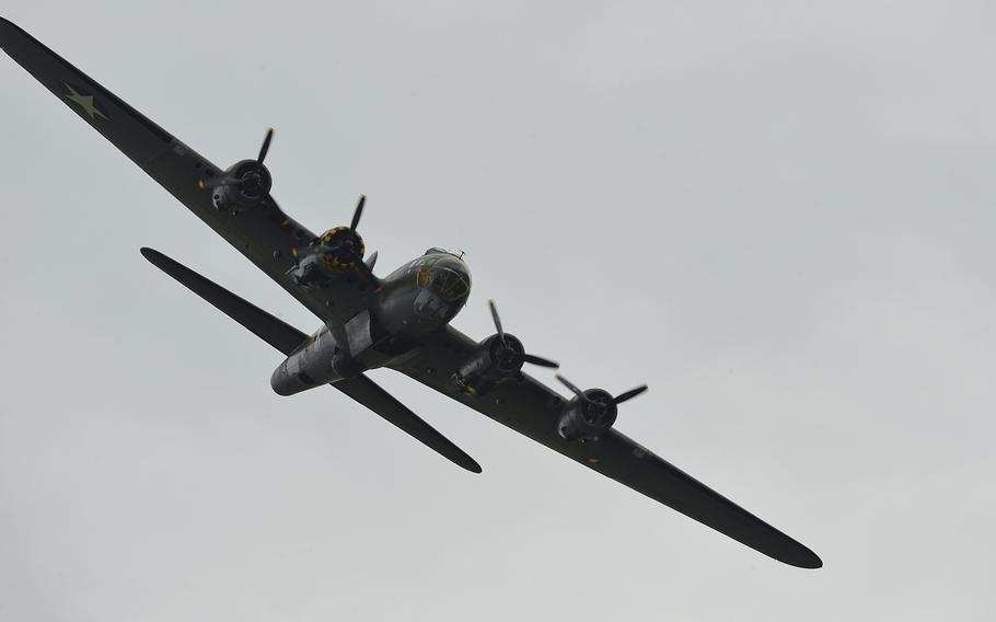 A B-17 Flying Fortress performs an aerial demonstration.