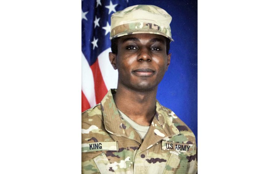 This family photo shows a portrait of American soldier Travis King displayed at the home of his grandfather Carl Gates, Wednesday, July 19, 2023, in Kenosha, Wis. King bolted into North Korea while on a tour of the Demilitarized Zone on Tuesday, July 18, a day after he was supposed to travel to a base in the U.S.