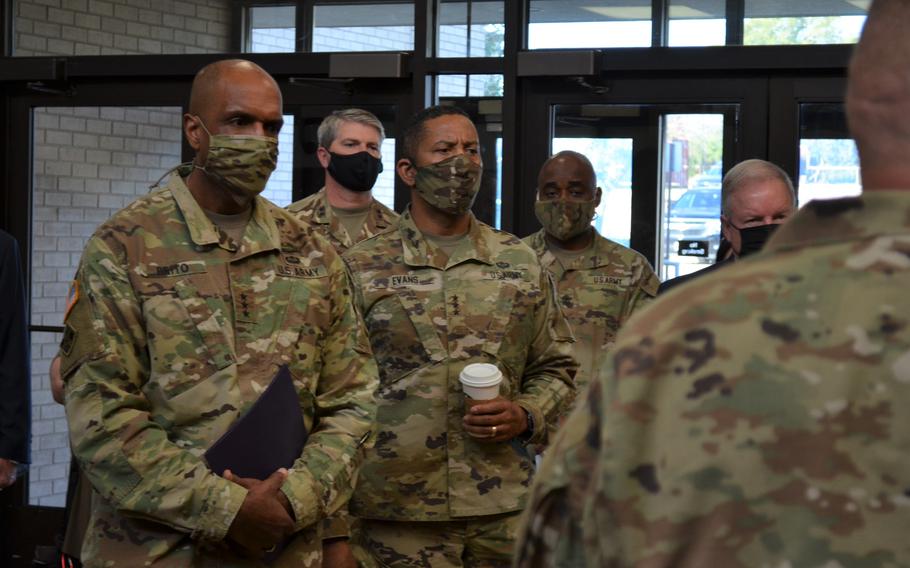 Lt. Gen. Gary Brito, the Army’s deputy chief of staff for personnel, or G-1, and Lt. Gen. Jason Evans, deputy chief of staff for installation programming, or G-9, tour the new People First Center at Fort Hood, Texas. The facility consolidates into one place training for prevention of suicide and sexual assault and harassment, as well as equal opportunity and substance abuse. 