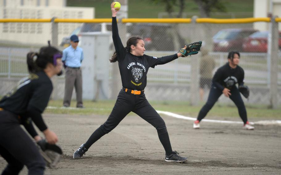 With ace right-handeer Julia Petruff shelved for the season, junior Nao Grove stepped into Kadena’s No. 1 pitcher’s role and the Panthers didn’t lose a step.