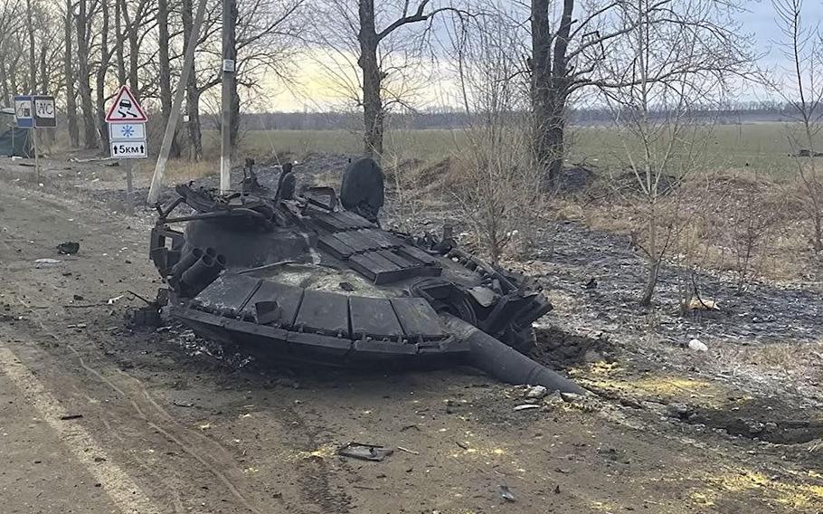 A video screen grab purportedly shows a destroyed Russian military vehicle belonging to a combat unit considered one of Russia’s most formidable - the 200th Separate Motor Rifle Brigade - until it sent its best fighters and weapons to Ukraine this year and was effectively destroyed 