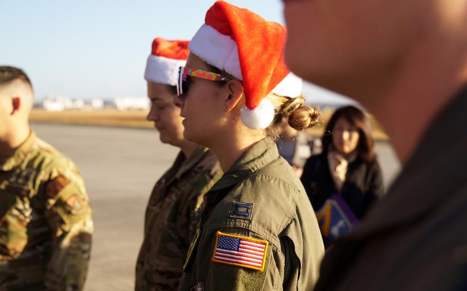 A C-130J Super Hercules crew prepares to take off from Yokota Air Base, Japan, for Operation Christmas Drop, Monday, Nov. 27, 2023. The humanitarian-aid mission serves remote islanders in the Federated States of Micronesia and Republic of Palau.
