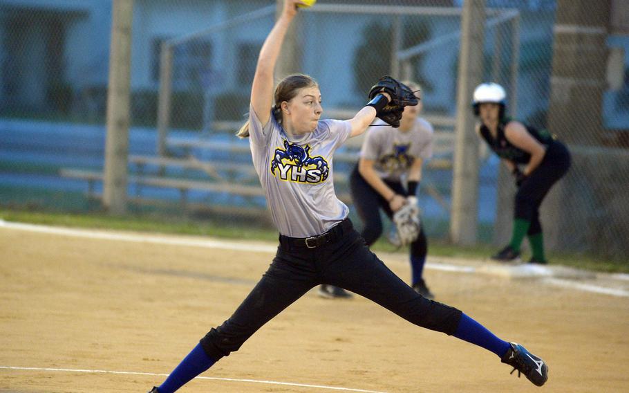 Zaylee Gubler is one of two pitching options for a Yokota softball team that went 14-5-1 this season.