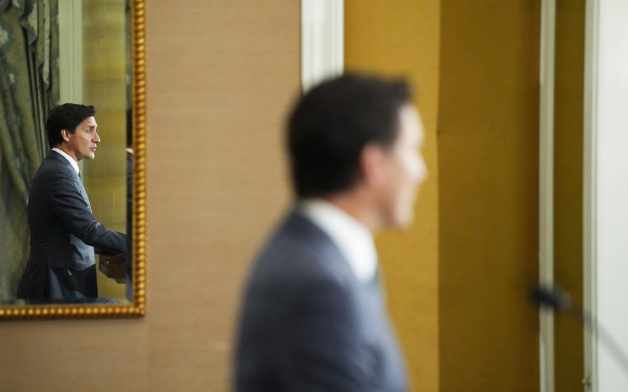 Canada Prime Minister Justin Trudeau holds a press news in Singapore on Sept. 8, 2023. Canada expelled a top Indian diplomat Monday, Sept. 18, 2023, as it investigates what Trudeau called credible allegations that India’s government may have had links to the assassination in Canada of a Sikh activist. 