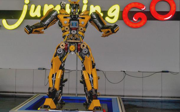 A life-size Transformer stands tall in the bumper car arena at Jumping Go in Pyeongtaek, South Korea, Nov. 7, 2023.