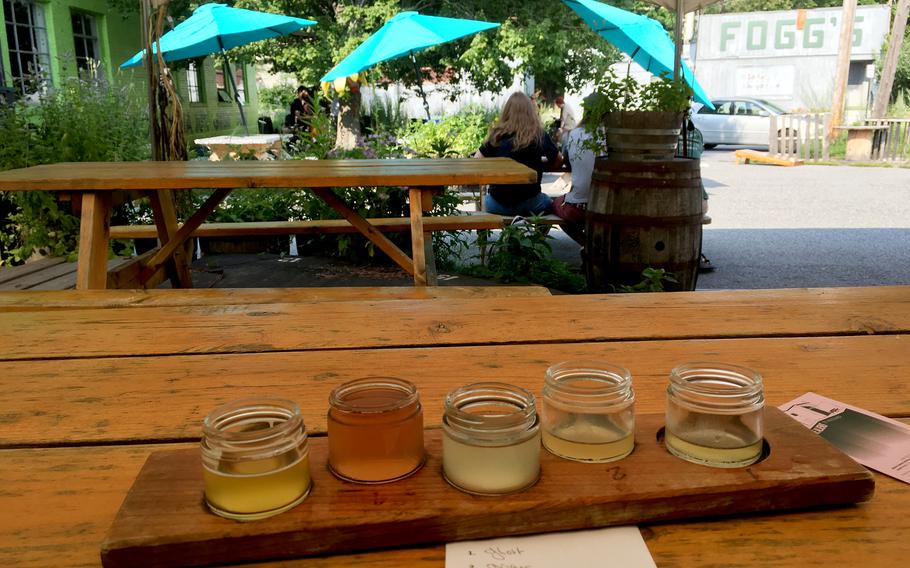 A sampler of kombuchas and ciders at the Urban Farm Fermentory. 