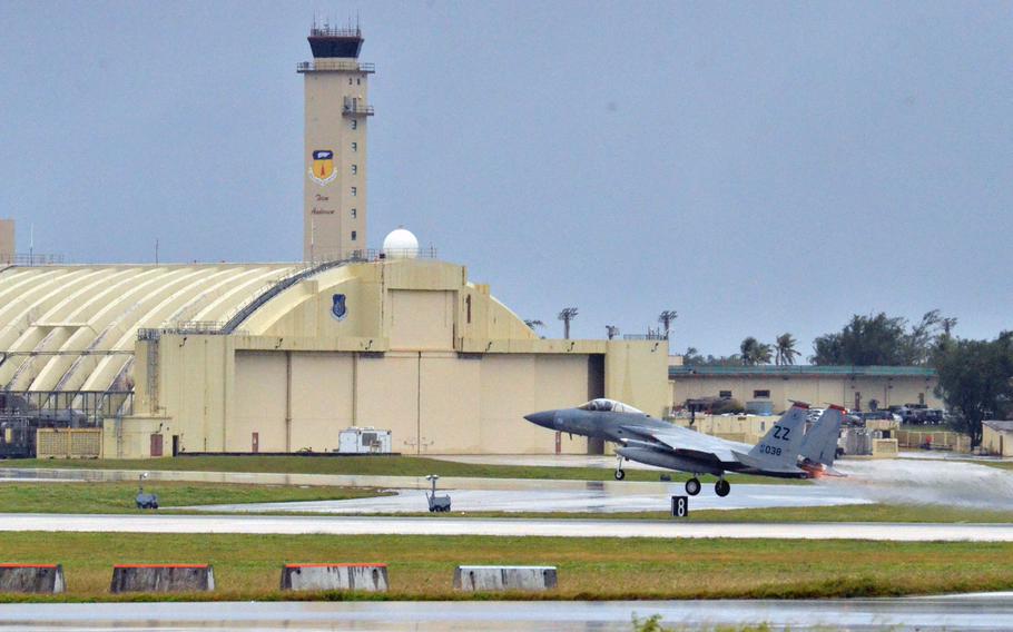 A fighter jet takes off.