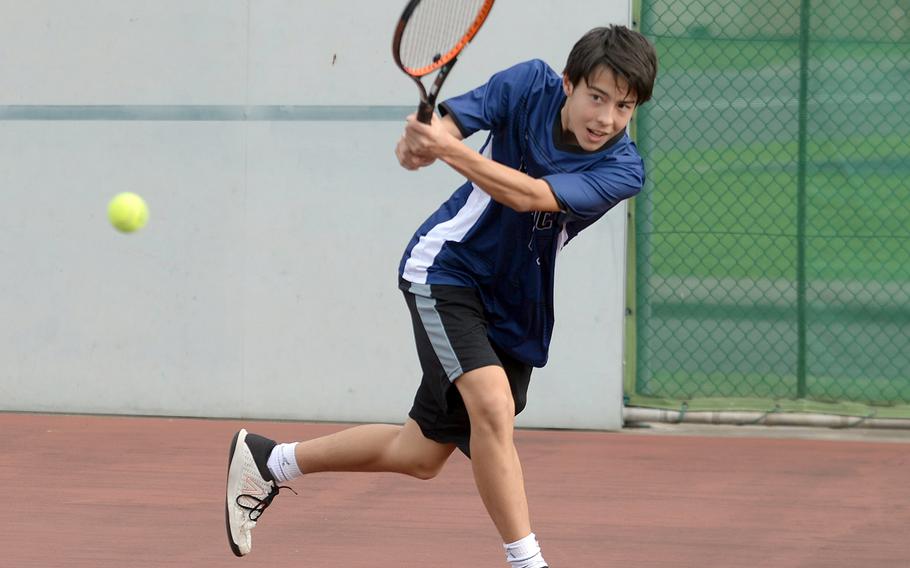 Junior Luis Galloway is a three-year veteran of Nile C. Kinnick's boys tennis team.