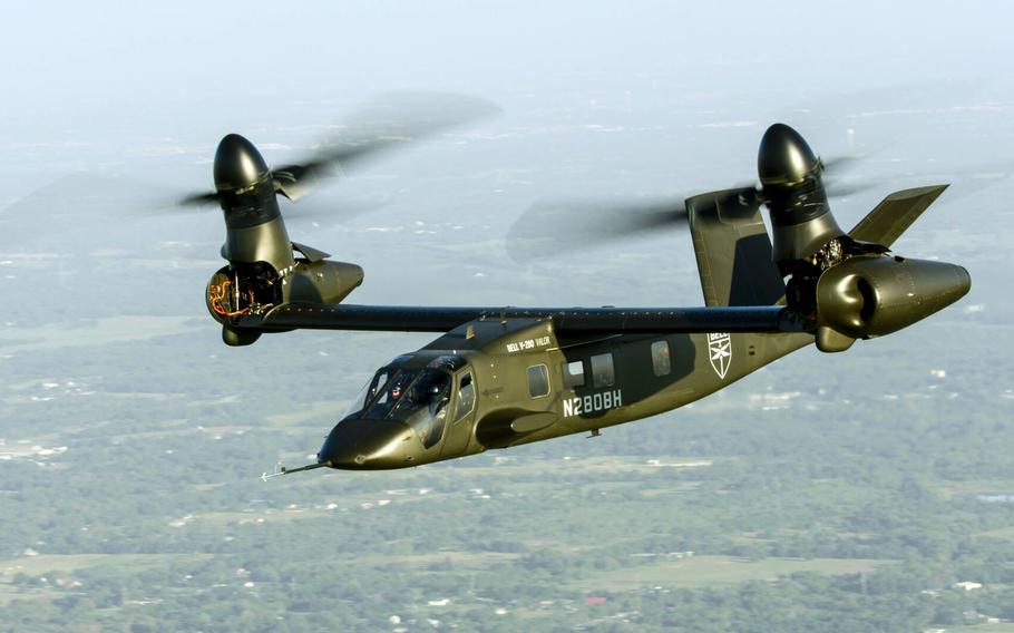 A Bell V-280 Valor in flight. The Army awarded Bell Textron a contract to develop its design to eventually replace the Army's Black Hawk helicopters.
