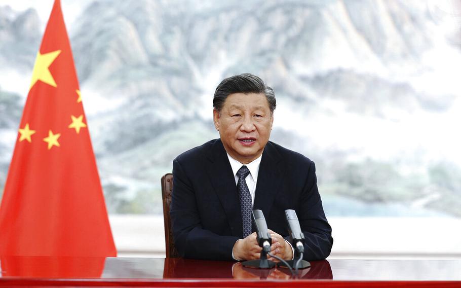 Chinese President Xi Jinping speaks during a virtual meeting on Wednesday, June 22, 2022.