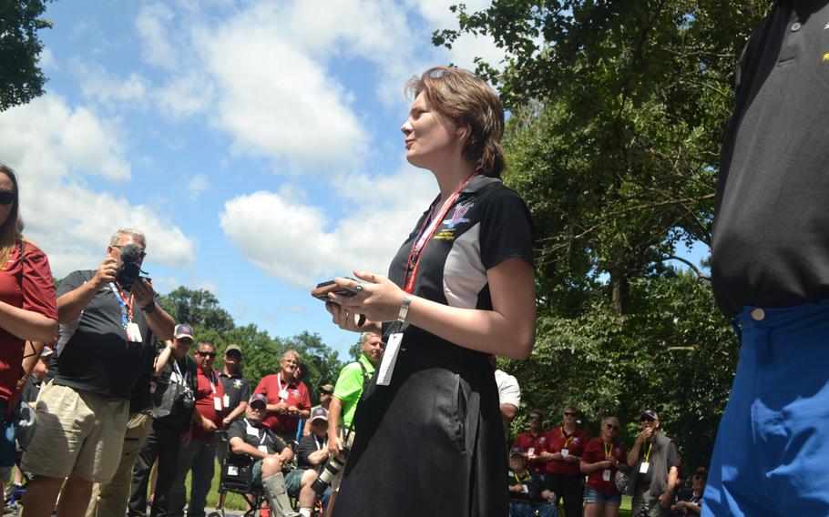 “A grateful nation thanks and honors you for your courage, integrity, strength and dedicated service to your country. Welcome home,” Alice Kraatz, 17, read to veterans and their family and friends at a ceremony held Saturday, June 18, 2022, at the Vietnam Veterans Memorial. Kraatz raised more than $140,000 to fund an Honor Flight from Michigan to Washington, D.C., for more than 80 Vietnam veterans.