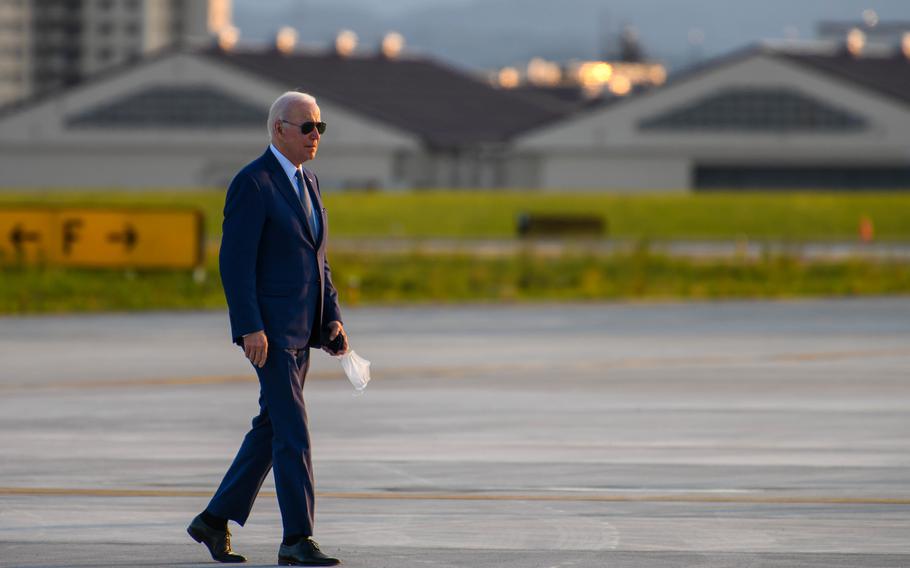 U.S. President Joseph R. Biden departs Yokota Air Base, Japan, on May 24, 2022. The White House nominated a special envoy for North Korean human rights issues, taking a step to fill the position that has remained vacant for six years.