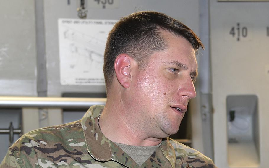 Air Force Chaplain Shane Moore, a chaplain with the 186th Air Refueling Wing, Mississippi Air National Guard, takes part in an exercise on March 5, 2019, at the Savannah Air National Guard Base, Georgia.