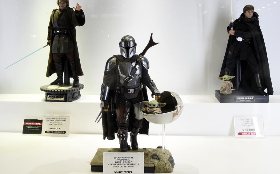 “Star Wars” figurines on sale during Tokyo Comic Con at the Makuhari Messe Convention Center in Chiba, east of central Tokyo, Dec. 10, 2023. 