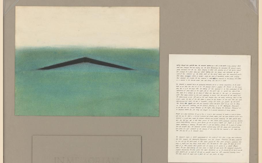 The design concept submitted by Yale University undergraduate Maya Lin for the Vietnam Veterans Memorial in Washington, D.C.