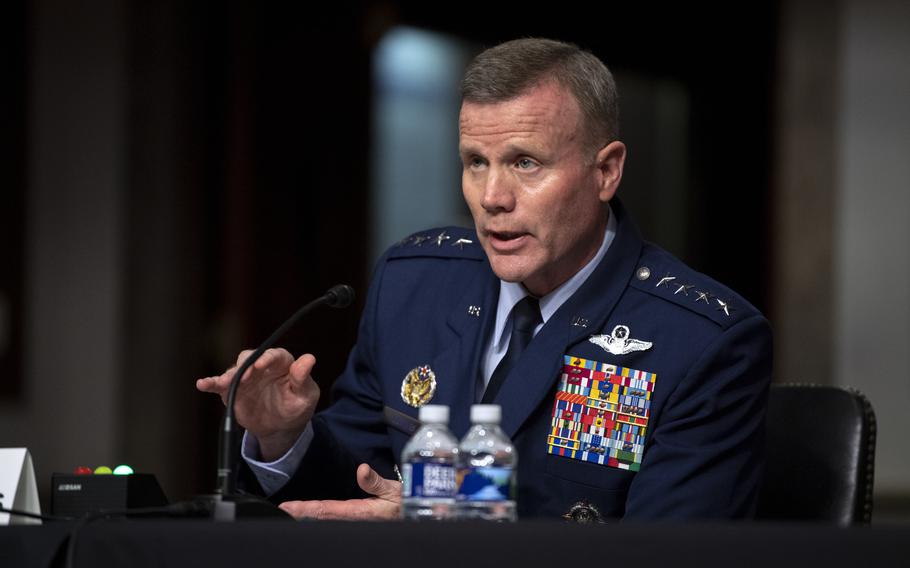 Le général de l'US Air Force Tod Wolters, commandant suprême des forces alliées de l'OTAN, témoigne devant la commission sénatoriale des forces armées à Washington le 13 avril 2021.