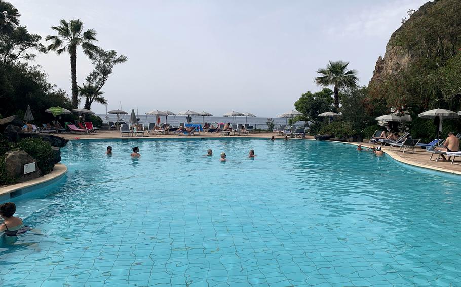 There are more than a dozen themed thermal and marine pools, including this one with a Tyrrhenian Sea view, at Negombo Park on the island of Ischia near Naples, Italy. 