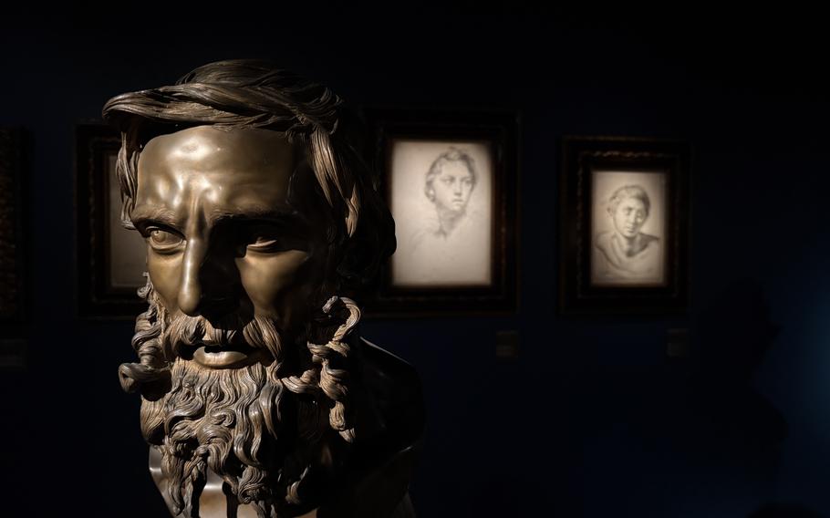 Sculptures and paintings on display at the Gallerie d’Italia in Naples, Italy.