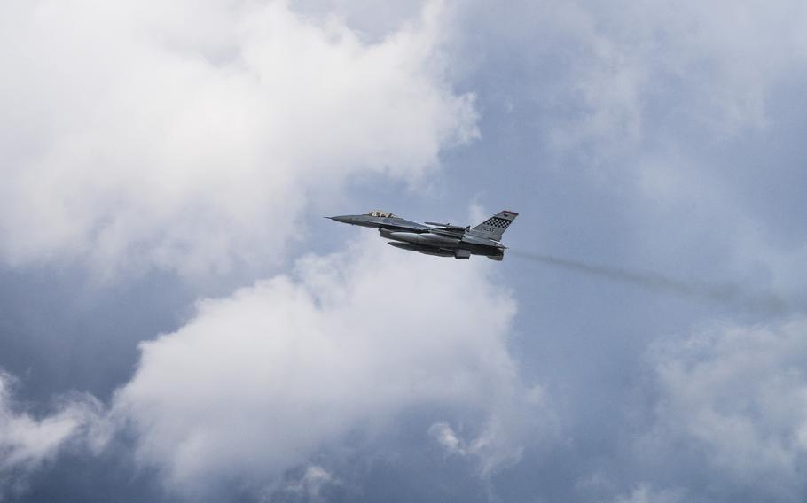 An F‐16 Fighting Falcon assigned to the 36th Fighter Squadron takes off at Osan Air Base, South Korea, Nov. 6, 2023.