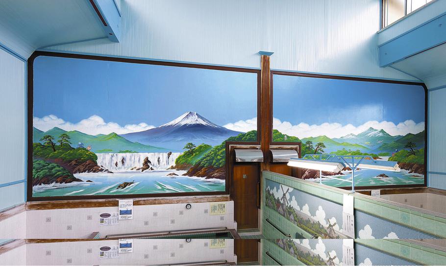 A painting of Mt. Fuji at the Daini Kotobuki-yu sento in Edogawa Ward, Tokyo. 