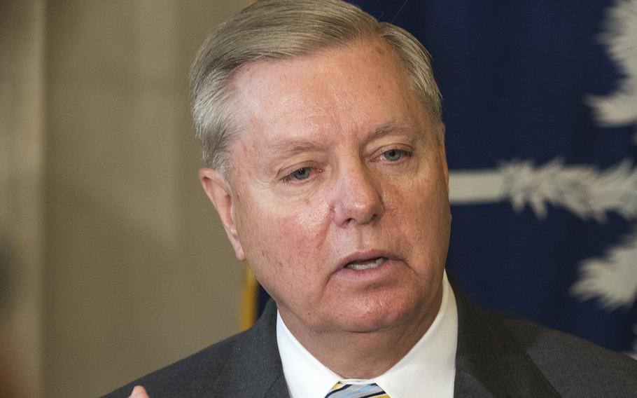 Lindsey Graham, R-S.C., speaks at a briefing on Capitol Hill in Washington, D.C., on  July 11, 2018.  In a tweet he posted on Thursday, March 3, 2022, Graham said anyone willing to kill Russian Vladimir Putin over his recent invasion of neighboring Ukraine would be doing a “great service” for Russia and the rest of the world, 