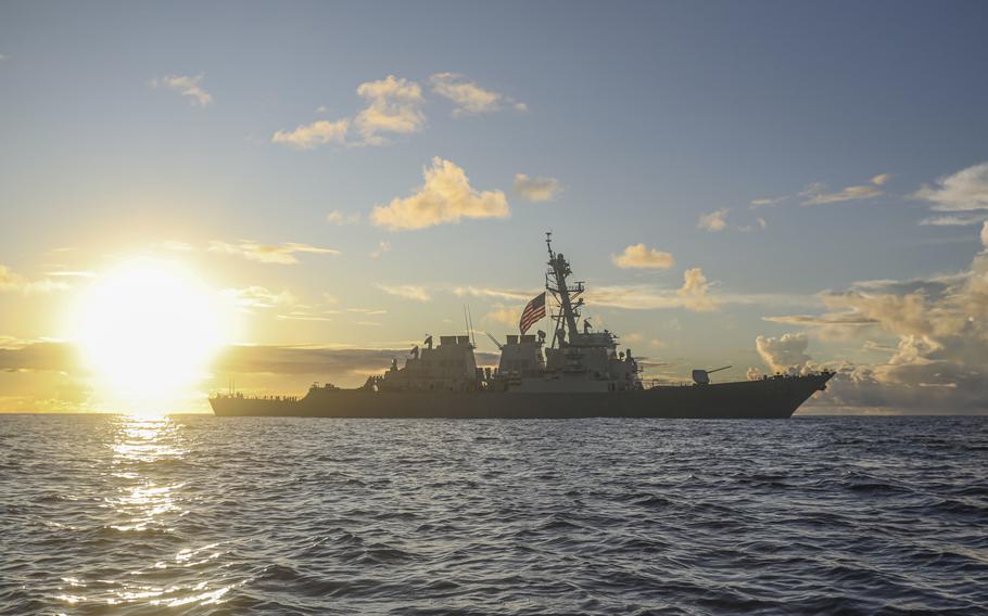 The guided-missile destroyer USS Benfold cruises through the Philippine Sea on June 24, 2022. 