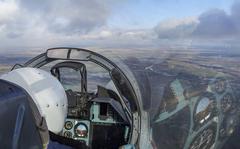 A view from the cockpit of a Russian Su-30 fighter jet as it takes part in a training mission in Krasnodar Region, Russia, Wednesday, Jan. 19, 2022. (AP Photo/Vitaliy Timkiv)