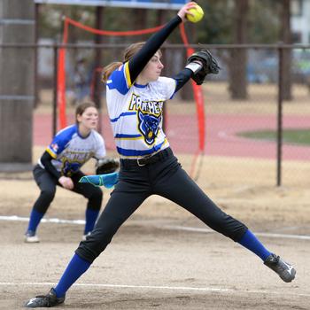 Yokota's Zaylee Gubler kicks and delivers against Robert D. Edgren during Friday's DODEA-Japan softball season opener at Yokota's Joel Headley Memorial Field. The Panthers won 20-6.