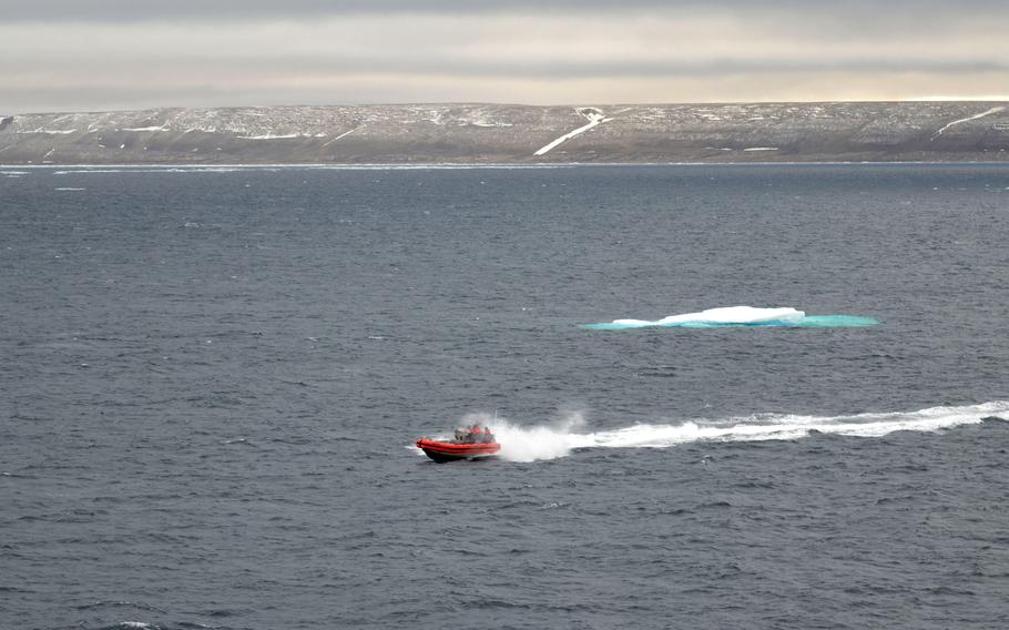 A U.S. Coast Guard takes part in a joint Arctic search and rescue exercise with Canadian counterparts Sept. 6, 2021, in Nunavut.