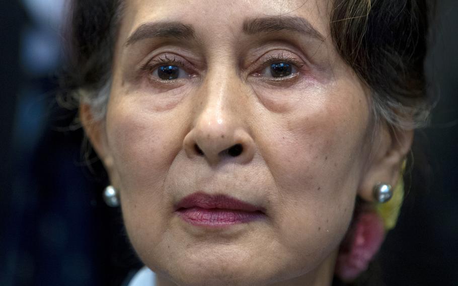 Myanmar's leader Aung San Suu Kyi waits to address judges of the International Court of Justice in The Hague, Netherlands, on Dec. 11, 2019. Myanmar’s Anti-Corruption Commission has found that ousted national leader Aung San Suu Kyi had accepted bribes and misused her authority to gain advantageous terms in real estate deals, government-controlled media in the military-ruled country reported Thursday, June 10, 2021.