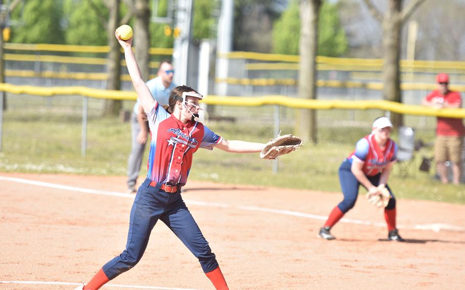Olivia Adams pitches.
