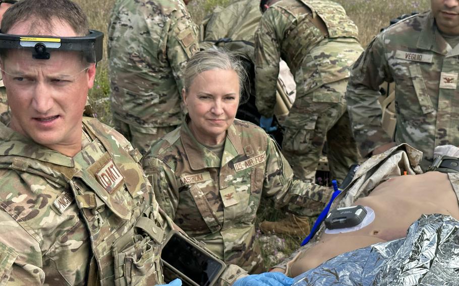 U.S. Army and Air Force medics tested a ketamine infuser device at a military exercise in Michigan in August. The device eventually could be used to provide pain relief on the battlefield.