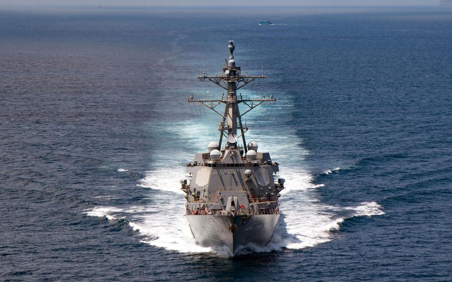 The guided-missile destroyer USS Kidd transits the Taiwan Strait, Aug. 27, 2021.