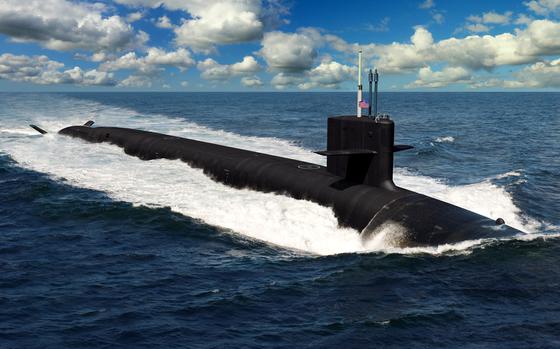 An artist's 2019 rendering of a future Columbia-class ballistic missile submarine. A Government Accountability Office report released Jan. 23, 2023, says the lack of a statistical analysis of the construction schedule for the lead submarine leaves the Navy potentially unable to identify and manage problems that could cause delays.