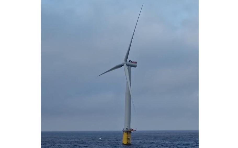 A deep-water machine from Hywind Tampen, built by state-owned energy giant Equinor. The machines, from afar, look like pinwheels. But up close, they’re enormous: each almost as tall as the Eiffel Tower, above and below the waterline, and weighing 12,000 tons, equal to 60 Boeing 747s.
