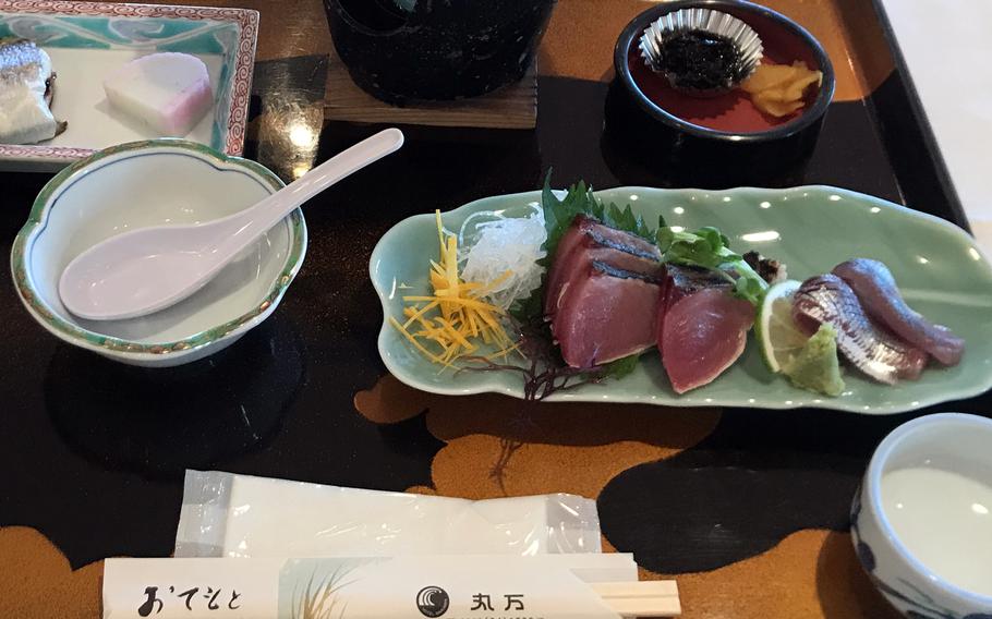 Visiting the fish market Meitsu Port in Miyazaki prefecture, Japan, requires approval, but anyone can taste bonito sashimi, along with other locally caught seafood, at Hotel Maruman, a short walk from the pier.