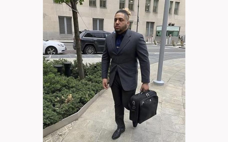 A social media post shows Marine veteran Hector Vargas, who was convicted for his part in the Jan. 6, 2021, Capitol riot in Washington, D.C., received on Friday, April 21, 2023, a four-month prison sentence.