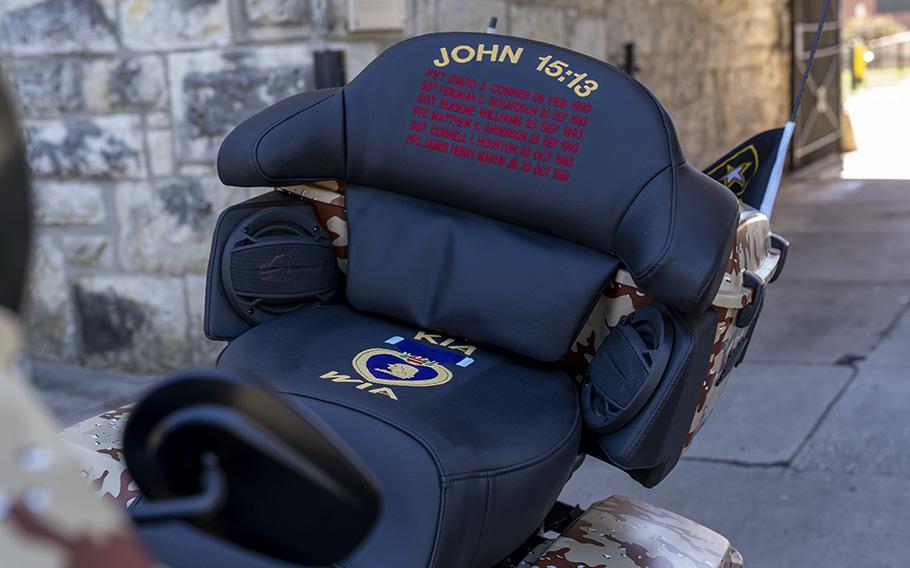 This Harley Davidson motorcycle was rebuilt as a tribute to the bravery and sacrifice of the veterans who served in Mogadishu, Somalia on March 3, 1993. 