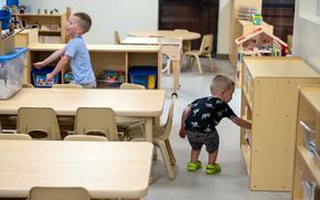 Children explore a classroom in the reopened Child Development Center at Andersen Air Force Base, Guam, May 10, 2024.
