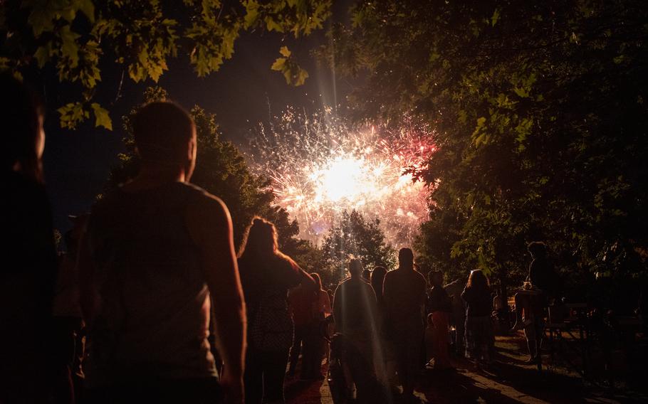 Members of the Kaiserslautern Military Community watch fireworks during Freedom Fest at Ramstein Air Base, Germany, July 4, 2023.