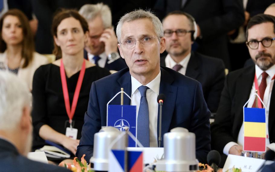 NATO Secretary-General Jens Stoltenberg gives opening remarks at a summit in Bratislava, Slovakia, on June 6, 2023.