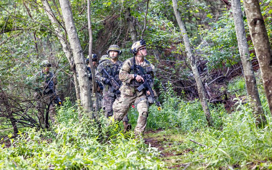 U.S. soldiers from the 1st Armored Brigade Combat Team, 1st Armored Division train with their South Korean counterparts during an 11-day exercise at the Korean Combat Training Center in Gangwon Province, South Korea.