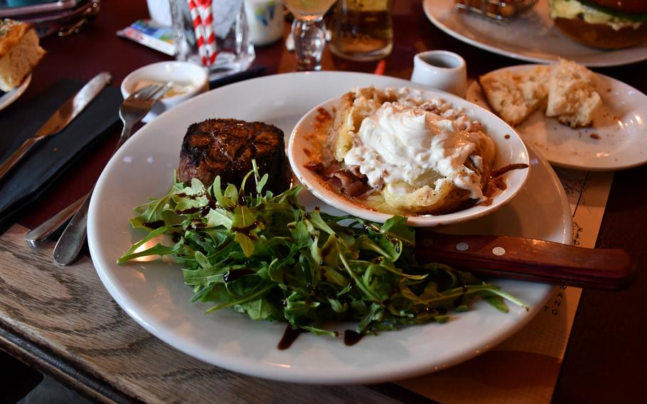 The Red Lodge Steakhouse and Bar opened in 2013 in the village of Red Lodge, England. The grill menu offers a variety of steaks, including filet mignon, shown here, and a kangaroo fillet.  