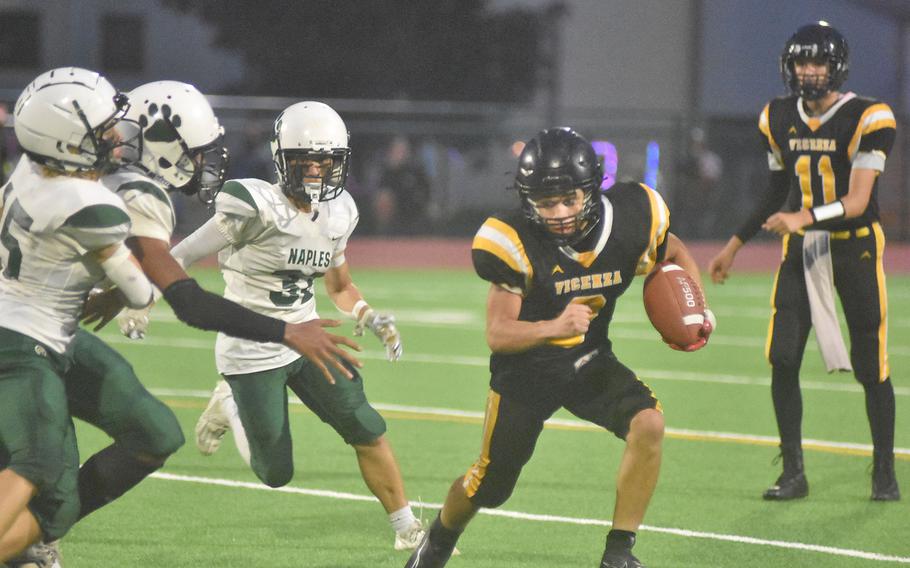 Running back James Allen was a definite bright spot for the Vicenza Cougars on Friday, Sept. 22, 2023. The junior running back gained 55 yards in a 40-0 loss to Naples.