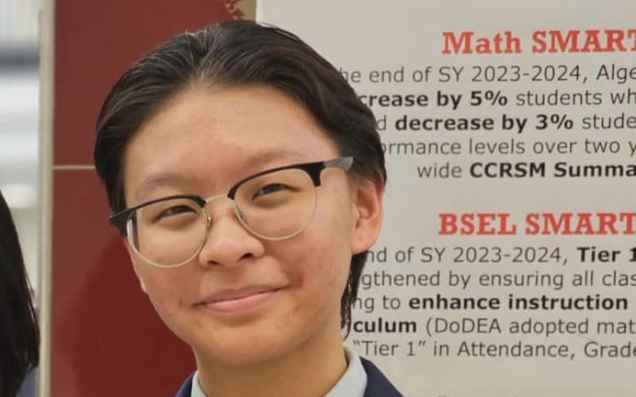 In this undated photo provided by the Aure family, Azlea Aure, a teenager who went missing in Kaiserslautern on Friday, June 2, 2023, is seen during a JROTC awards ceremony. German authorities have launched an intensive search operation to locate her.