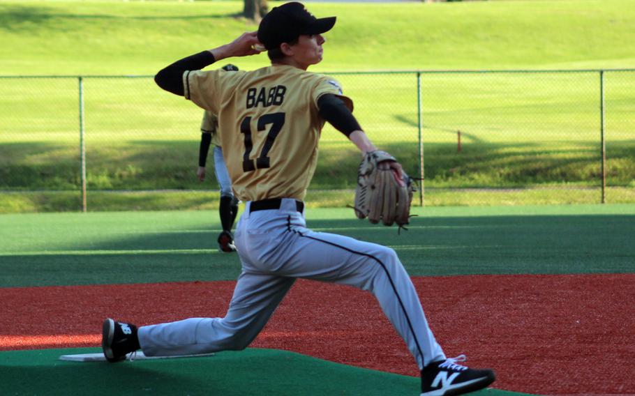 Humphreys left-hander Beckett Babb delivers against Osan during Wednesday's DODEA-Korea baseball game. The Blackhawks won 9-4.