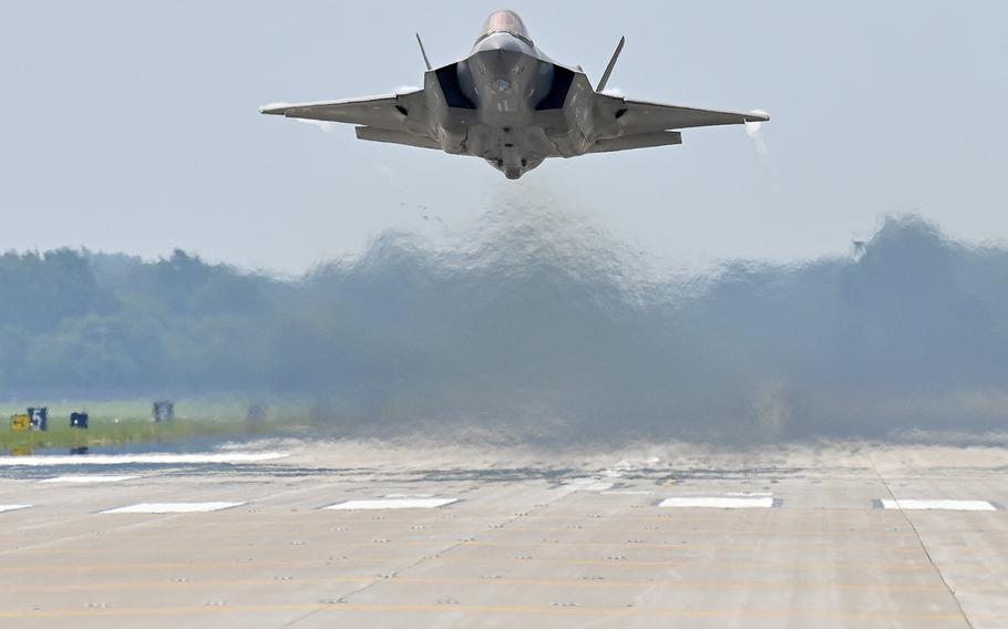 An F-35 departs Selfridge Air National Guard Base, Mich., on Aug. 9, 2021. 